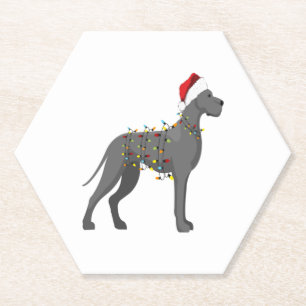 Great Dane Holiday Christmas Light Paper Coaster