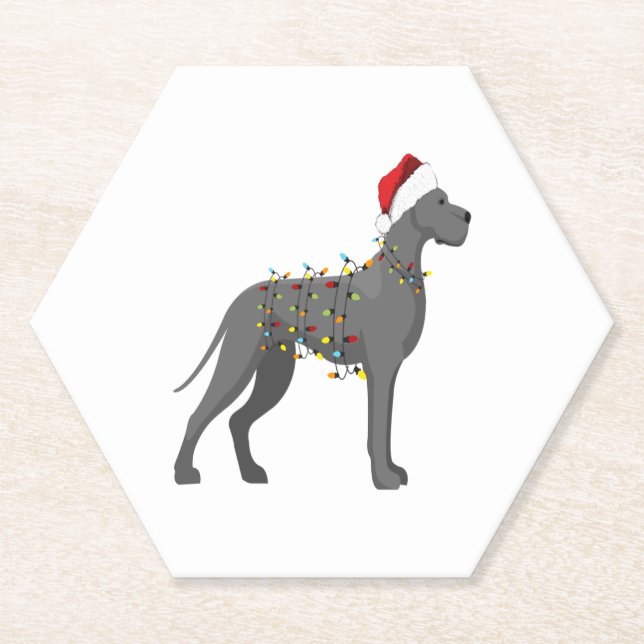 Great Dane Holiday Christmas Light  Paper Coaster (Front)