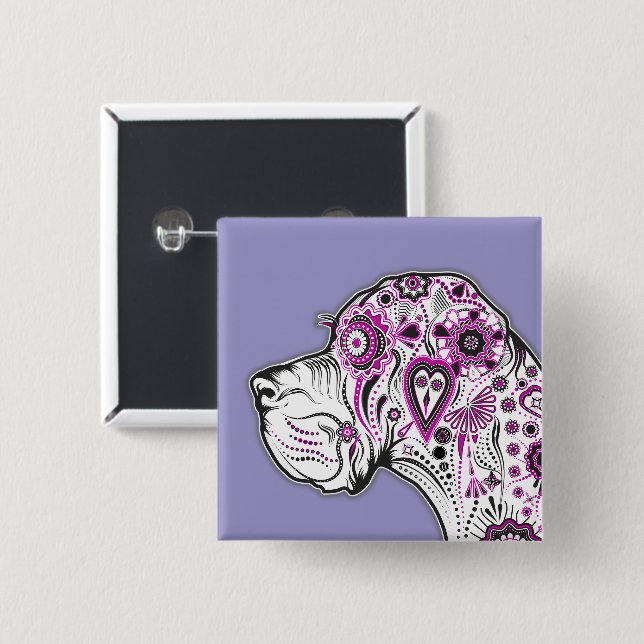 Great Dane Illustration Head  15 Cm Square Badge (Front & Back)