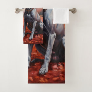 Great Dane in Autumn Leaves Fall Inspire  Bath Towel Set