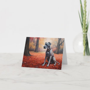 Great Dane in Autumn Leaves Fall Inspire Card
