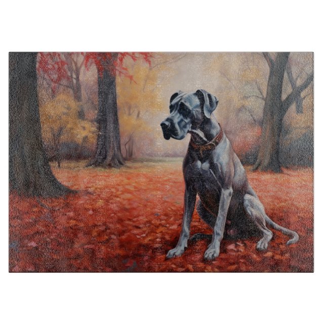 Great Dane in Autumn Leaves Fall Inspire  Cutting Board (Front)