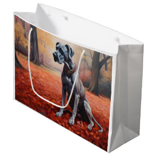 Great Dane in Autumn Leaves Fall Inspire Large Gift Bag