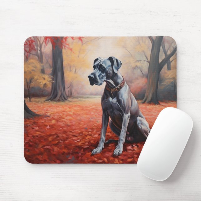 Great Dane in Autumn Leaves Fall Inspire  Mouse Pad (With Mouse)
