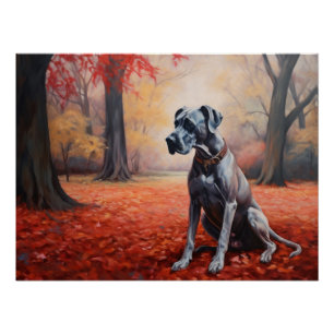 Great Dane in Autumn Leaves Fall Inspire  Poster