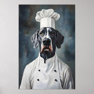 Great Dane In Chefs Hat Poster, Funny Pet Poster