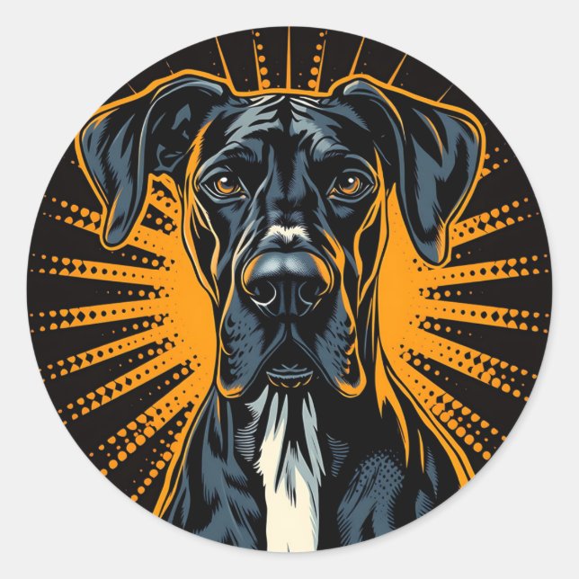 Great Dane in Retro Comic Style Classic Round Sticker (Front)