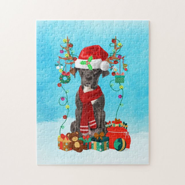 Great Dane in snow with Christmas gifts Jigsaw Puzzle (Vertical)