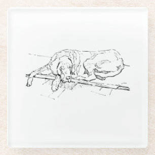 Great Dane, Ink Dog Illustration Glass Coaster