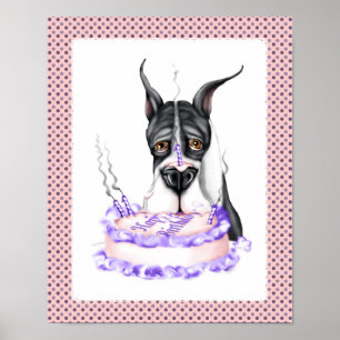 Great Dane Mantle Birthday Cake Poster