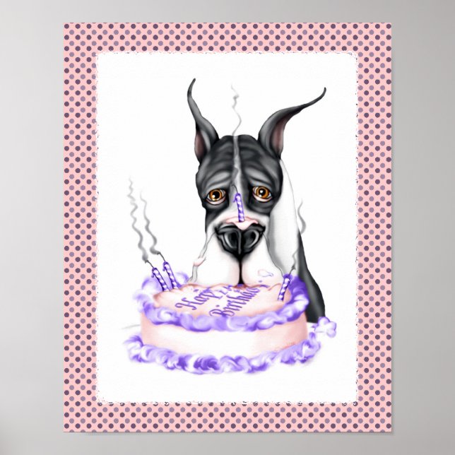 Great Dane Mantle Birthday Cake Poster (Front)