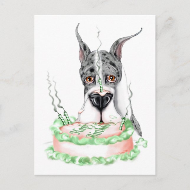 Great Dane Merle Birthday Cake Postcard (Front)