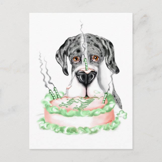 Great Dane Merle UC Birthday Cake Postcard (Front)
