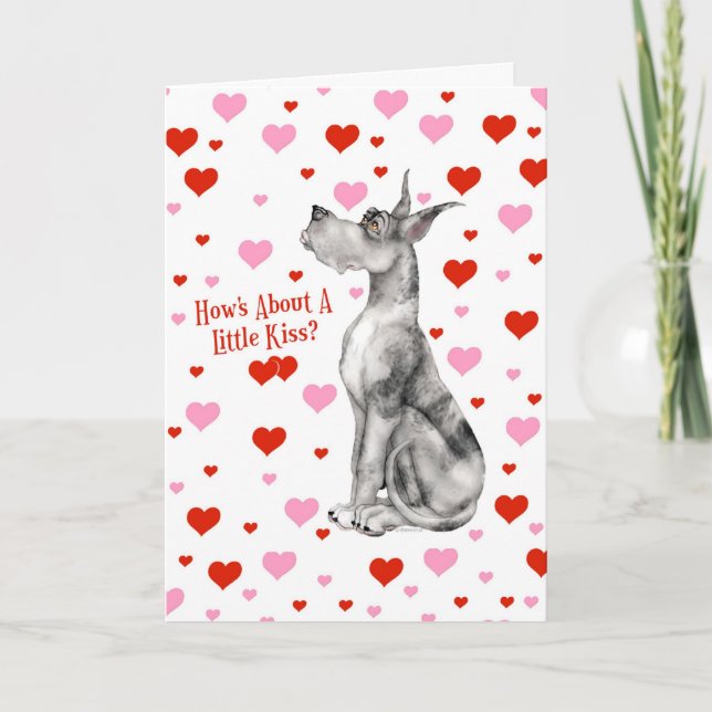 Great Dane Merle Valentine's Day Kiss Holiday Card (Front)