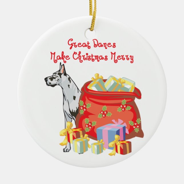Great Dane Merry Christmas Ceramic Tree Decoration (Front)