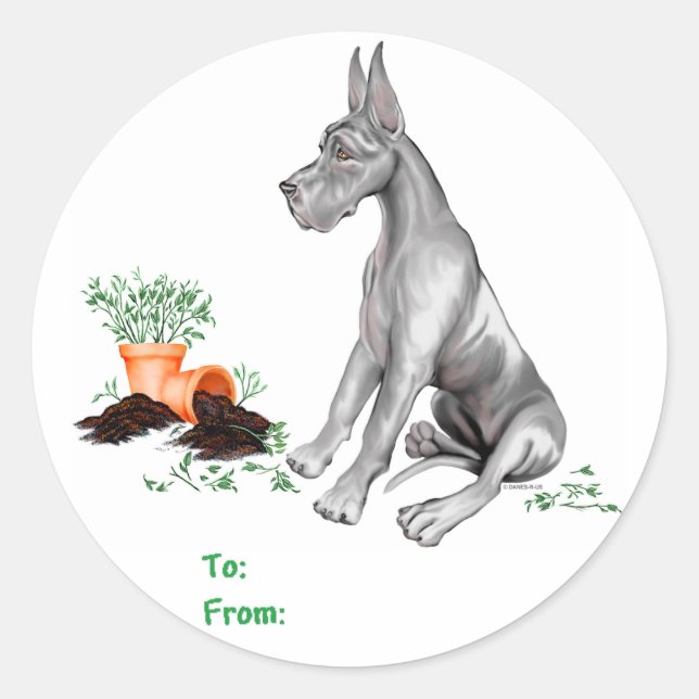 Great Dane Naughty Pup Black Classic Round Sticker (Front)