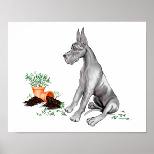 Great Dane Naughty Pup Black Poster