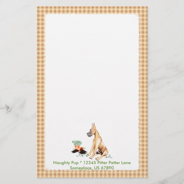 Great Dane Naughty Pup Fawn Stationery (Front)