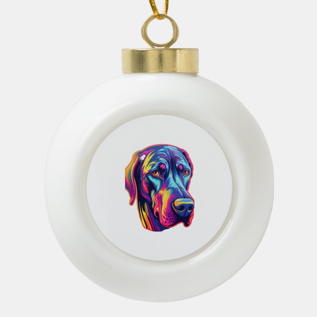 Great Dane Neon Design   Ceramic Ball Christmas Ornament (Front)