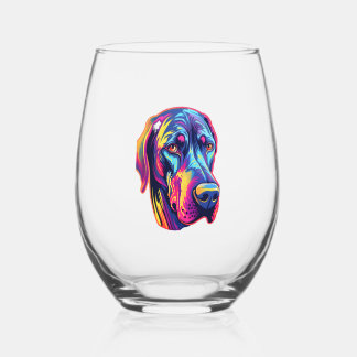 Great Dane Neon Design Stemless Wine Glass