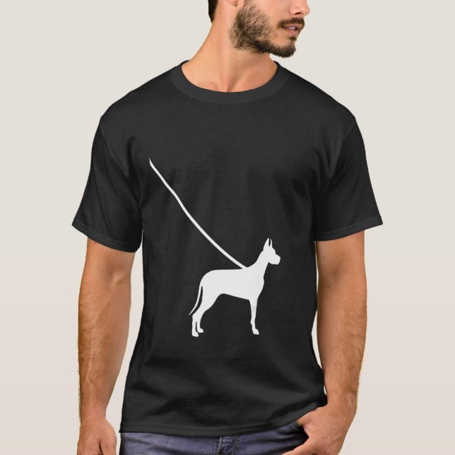 Great Dane on a Leash Dog  Mum Dad Pet Cute  Puppy T-Shirt (Front)