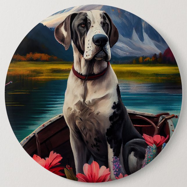 Great Dane on a Paddle: A Scenic Adventure 6 Cm Round Badge (Front)