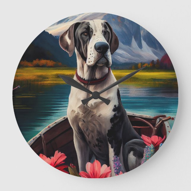 Great Dane on a Paddle: A Scenic Adventure Large Clock (Front)
