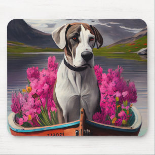Great Dane on a Paddle: A Scenic Adventure Mouse Pad