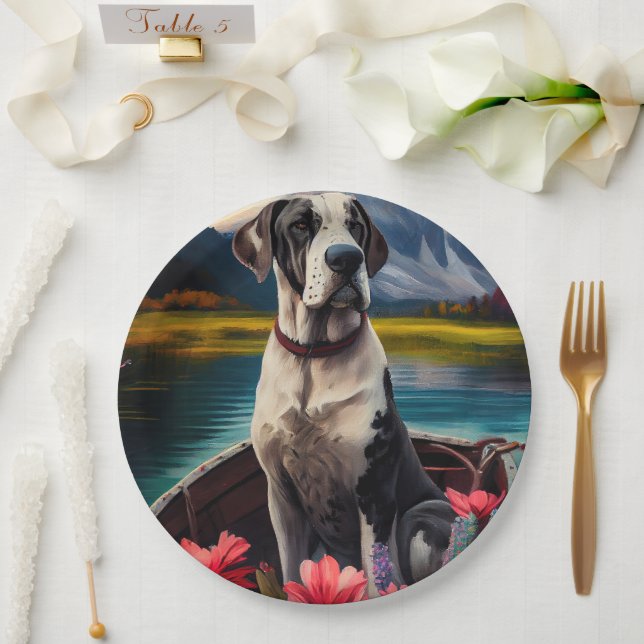 Great Dane on a Paddle: A Scenic Adventure Paper Plate (Wedding)
