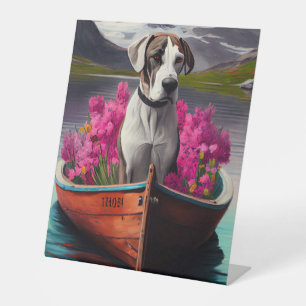 Great Dane on a Paddle: A Scenic Adventure Pedestal Sign