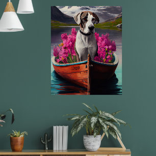 Great Dane on a Paddle: A Scenic Adventure Poster