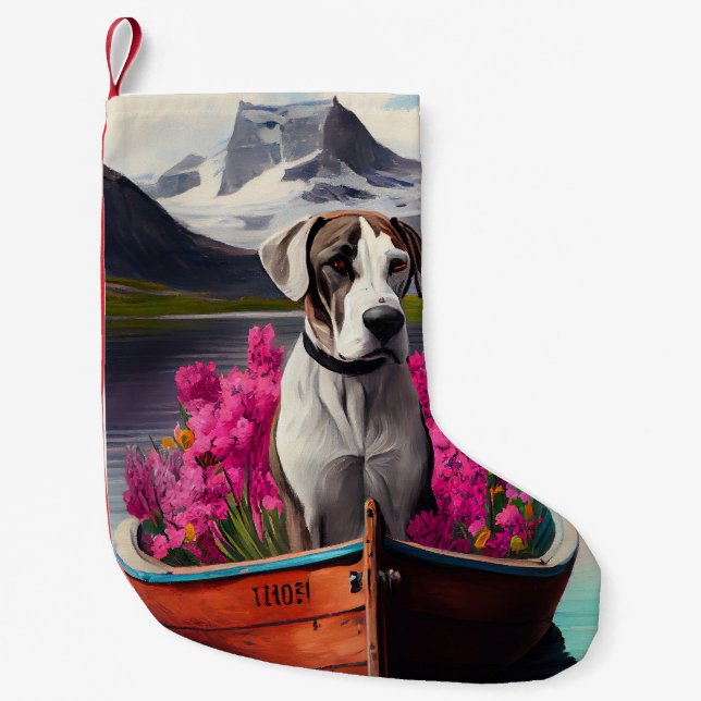 Great Dane on a Paddle: A Scenic Adventure Small Christmas Stocking (Front)