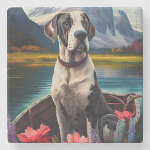 Great Dane on a Paddle: A Scenic Adventure Stone Coaster
