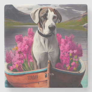 Great Dane on a Paddle: A Scenic Adventure Stone Coaster