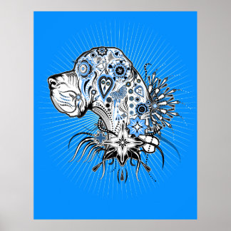 Great Dane on blue Poster