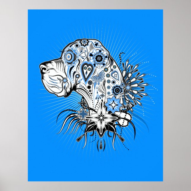 Great Dane on blue Poster (Front)