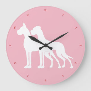 Great Dane on pink Large Clock