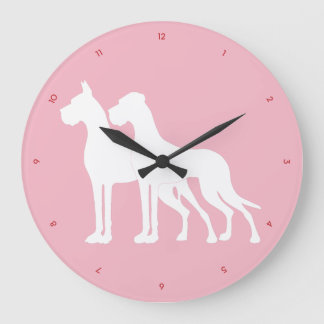 Great Dane on pink Large Clock