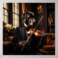 Great Dane Playing Violin Vintage Portrait