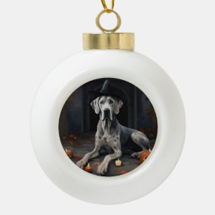 Great Dane Pumpkins Halloween Scary Flip Ceramic Ball Christmas Ornament