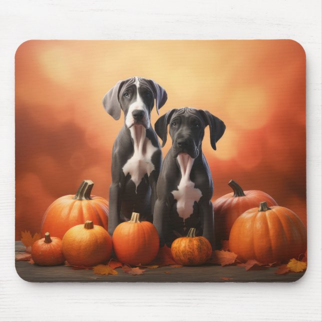 Great Dane Puppy Autumn Delight Pumpkin Mouse Pad (Front)