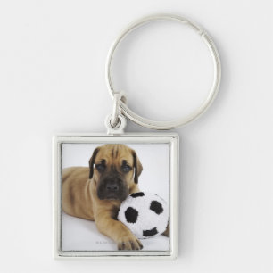 Great Dane Puppy with Soccer Ball Key Ring