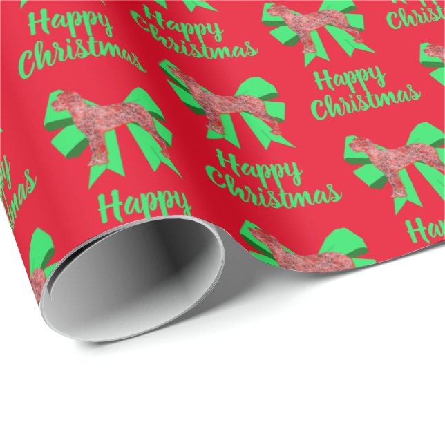 Great Dane Red Christmas Dog & Green Bow Red Wrapping Paper (Roll Corner)