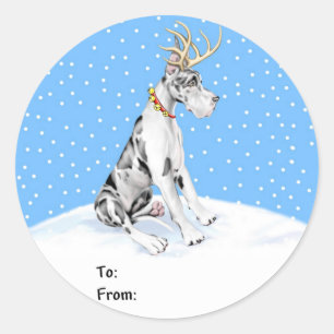 Great Dane Reindeer Christmas Harlequin Gift Tags
