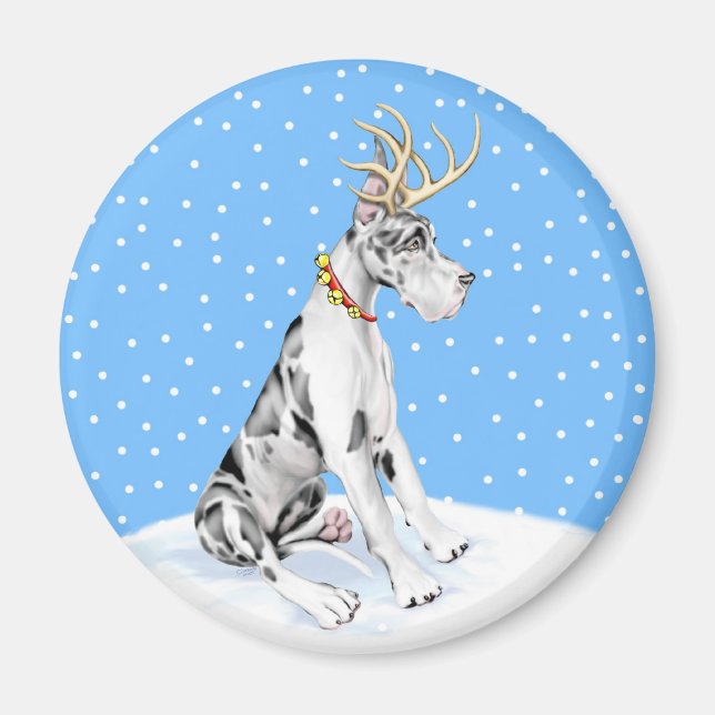 Great Dane Reindeer Christmas Harlequin Magnet (Front)