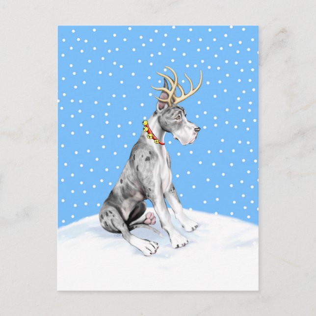 Great Dane Reindeer Christmas Merle Holiday Postcard (Front)
