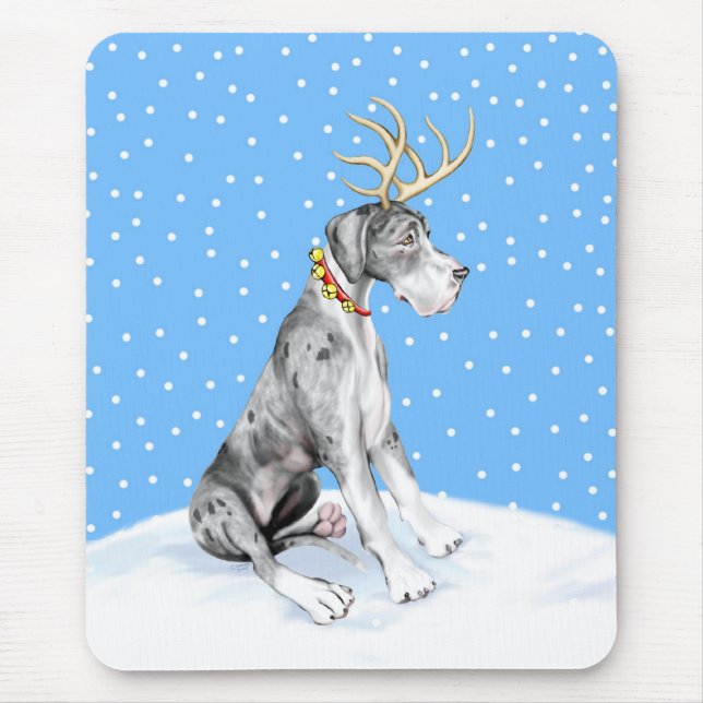 Great Dane Reindeer Christmas Merle UC Mouse Pad (Front)