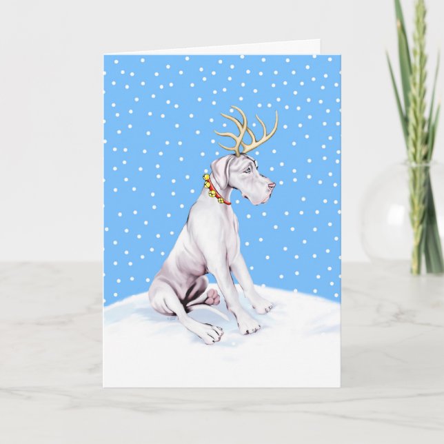 Great Dane Reindeer Christmas White UC Holiday Card (Front)