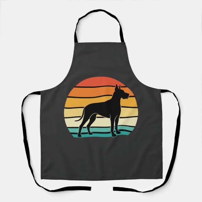 Great Dane Retro Sunset Dog Silhouette Apron (Front)