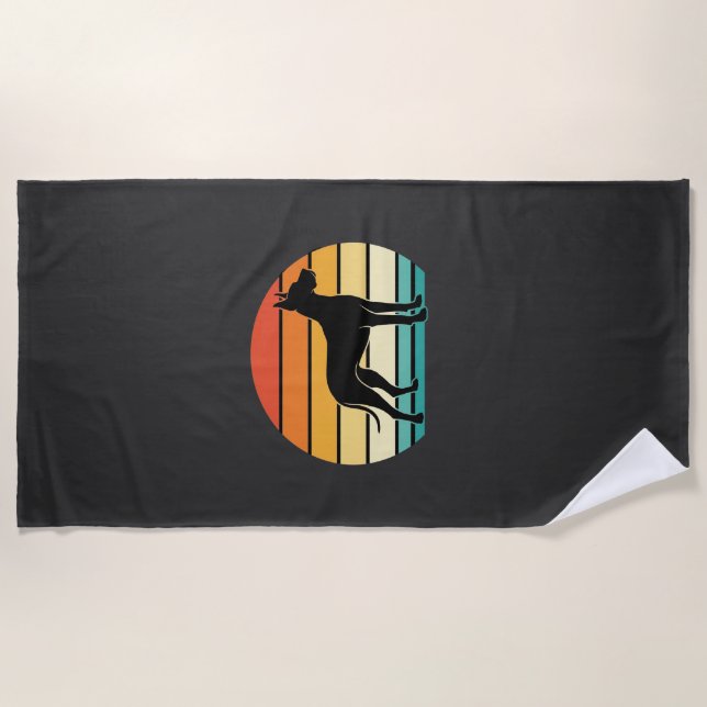 Great Dane Retro Sunset Dog Silhouette Beach Towel (Front)